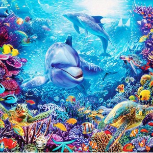 Алмазная мозаика 30*40см "Дельфины под водой"