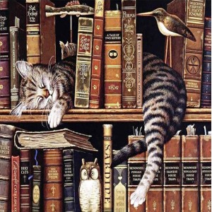 Алмазная мозаика 40*40см "Кот в библиотеке"