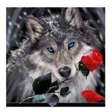 Алмазная мозаика 30*30см "Волки с розой"