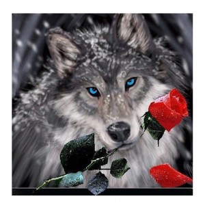 Алмазная мозаика 30*30см "Волки с розой"