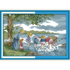 Набор для вышивания крестиком "Дети ловят рыбу" R785